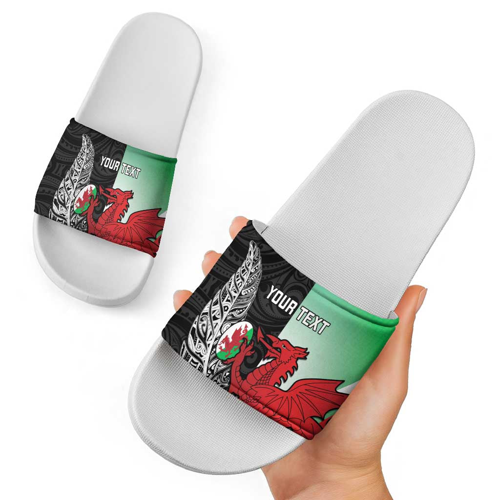 New Zealand and Wales Rugby Custom Slide Sandals Aotearoa All Black Combine Welsh Dragon - Aussie Hoodie