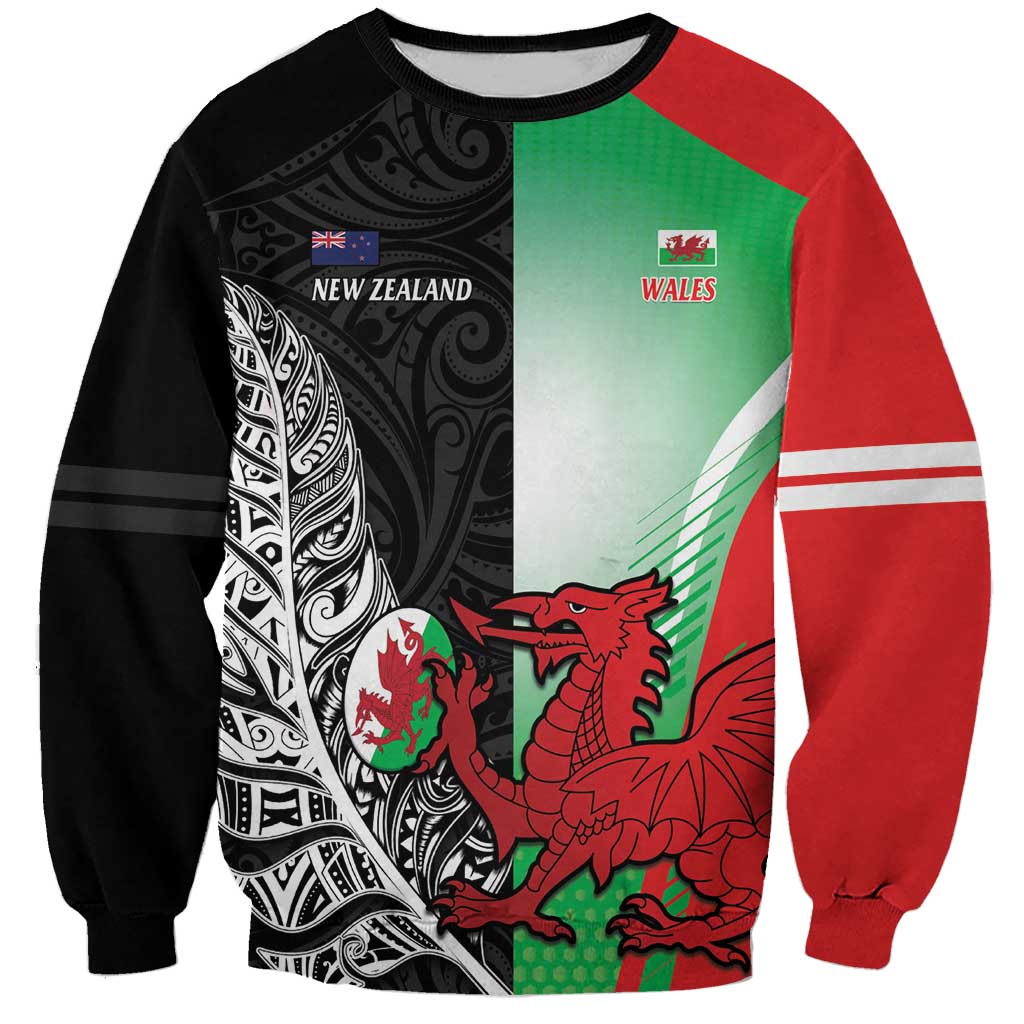 New Zealand and Wales Rugby Custom Sweatshirt Aotearoa All Black Combine Welsh Dragon - Aussie Hoodie
