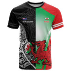 New Zealand and Wales Rugby Custom T Shirt Aotearoa All Black Combine Welsh Dragon - Aussie Hoodie