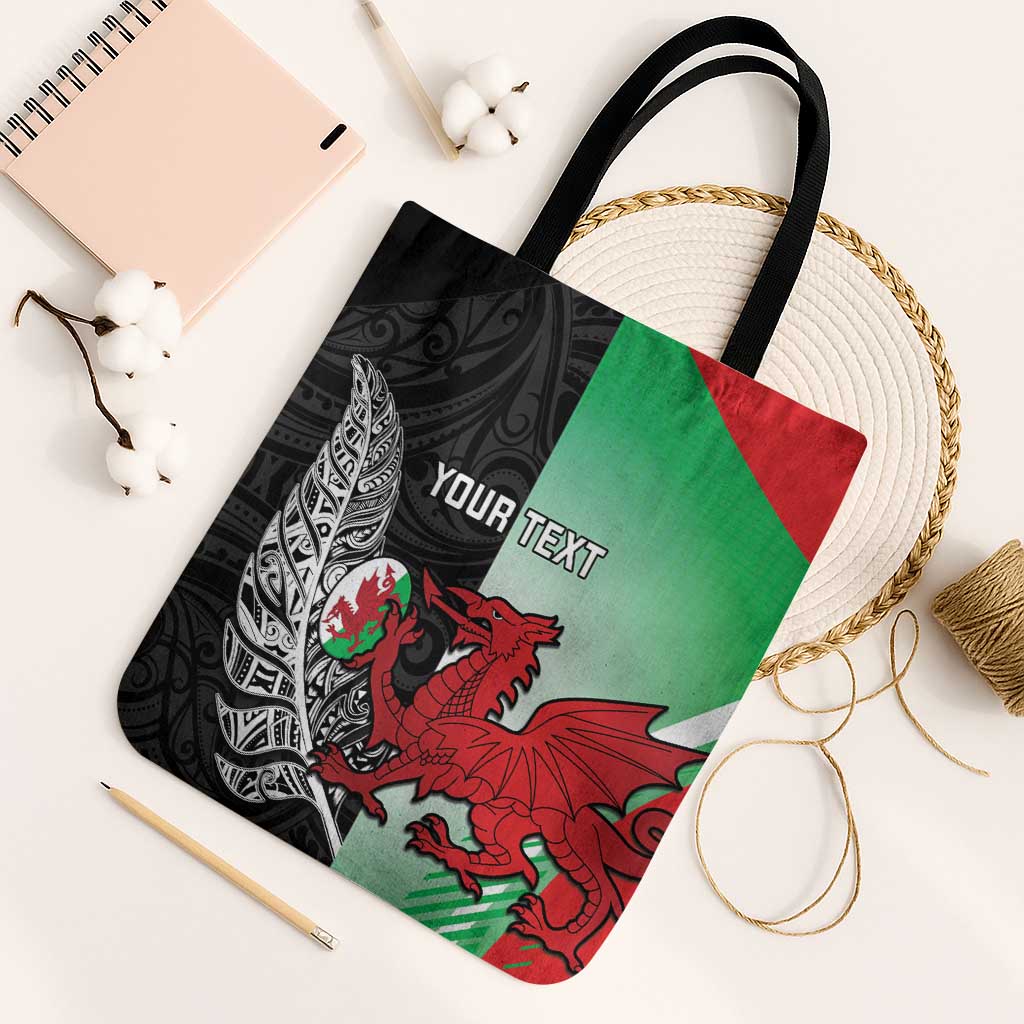 New Zealand and Wales Rugby Custom Tote Bag Aotearoa All Black Combine Welsh Dragon - Aussie Hoodie