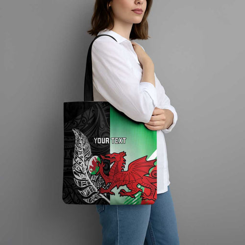 New Zealand and Wales Rugby Custom Tote Bag Aotearoa All Black Combine Welsh Dragon - Aussie Hoodie