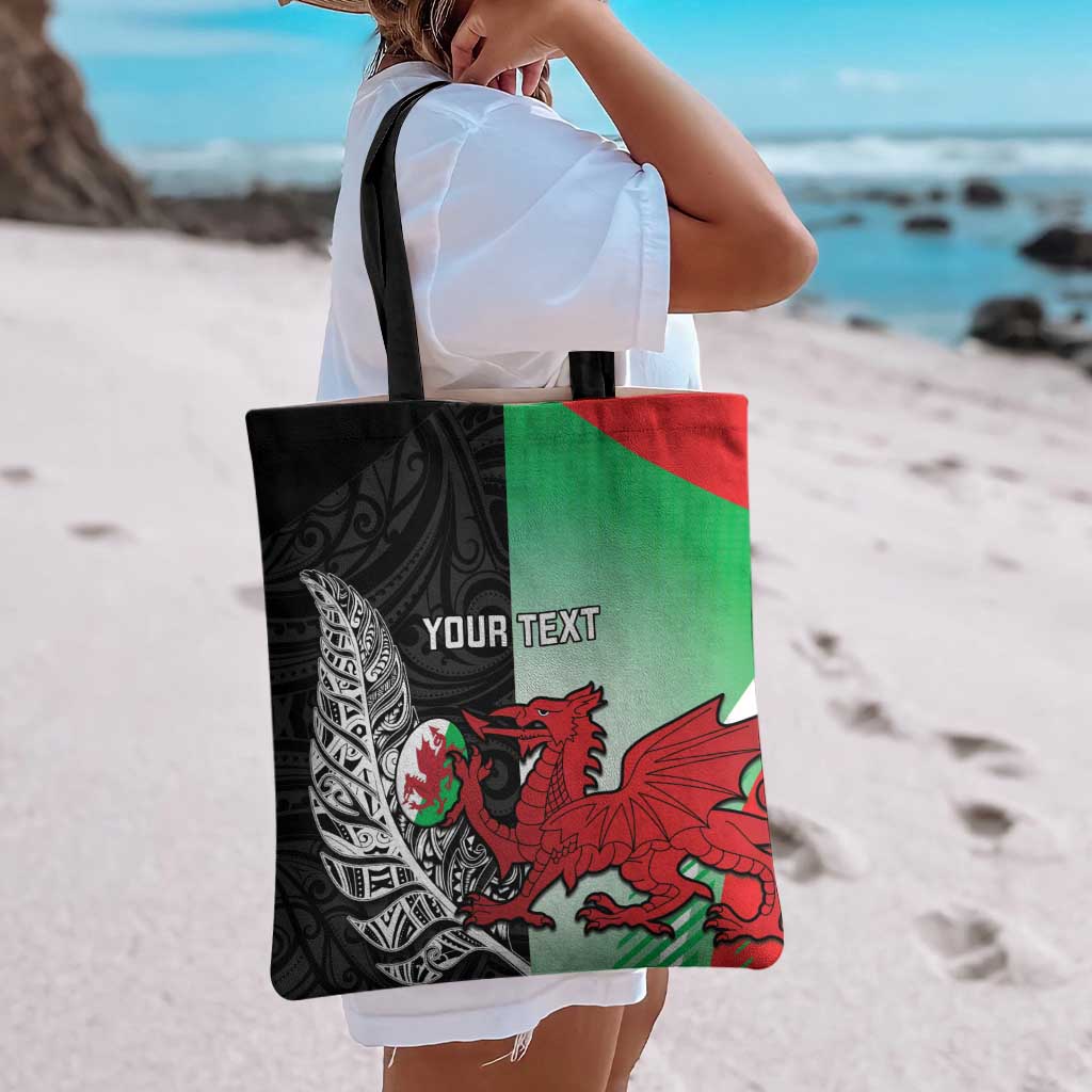 New Zealand and Wales Rugby Custom Tote Bag Aotearoa All Black Combine Welsh Dragon - Aussie Hoodie
