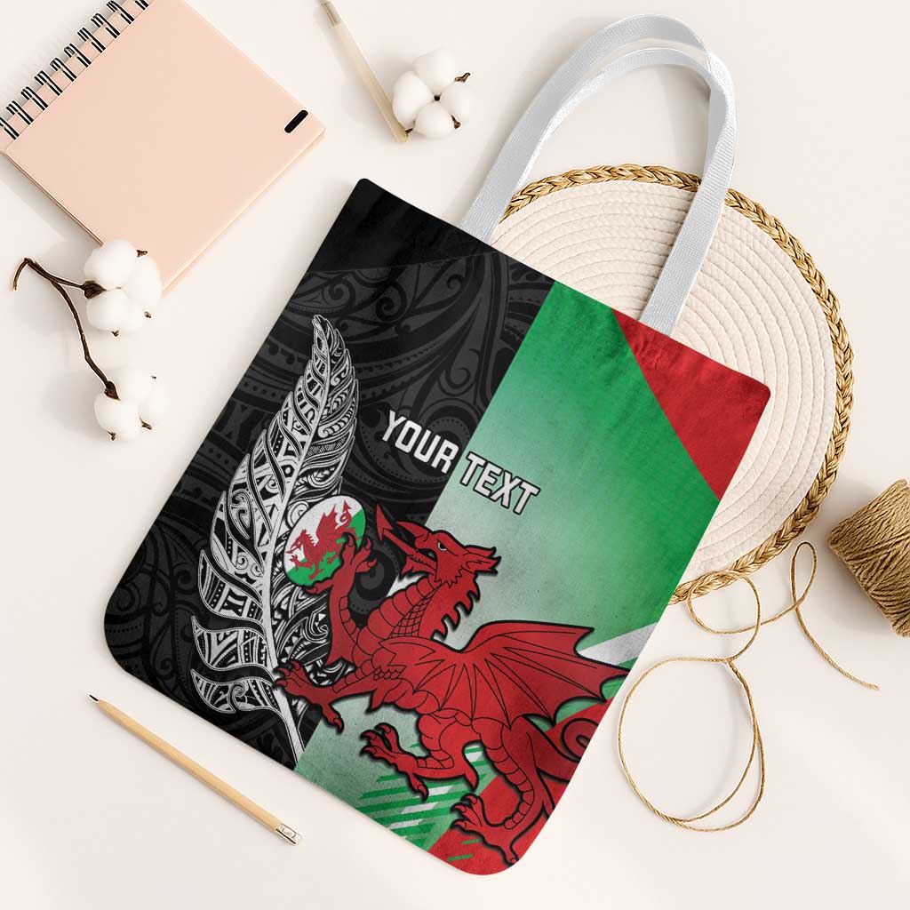 New Zealand and Wales Rugby Custom Tote Bag Aotearoa All Black Combine Welsh Dragon - Aussie Hoodie