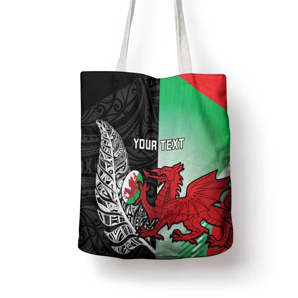 New Zealand and Wales Rugby Custom Tote Bag Aotearoa All Black Combine Welsh Dragon - Aussie Hoodie