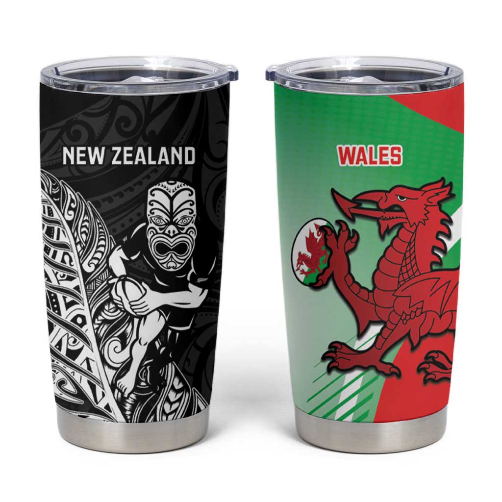New Zealand and Wales Rugby Custom Tumbler Cup Aotearoa All Black Combine Welsh Dragon - Aussie Hoodie