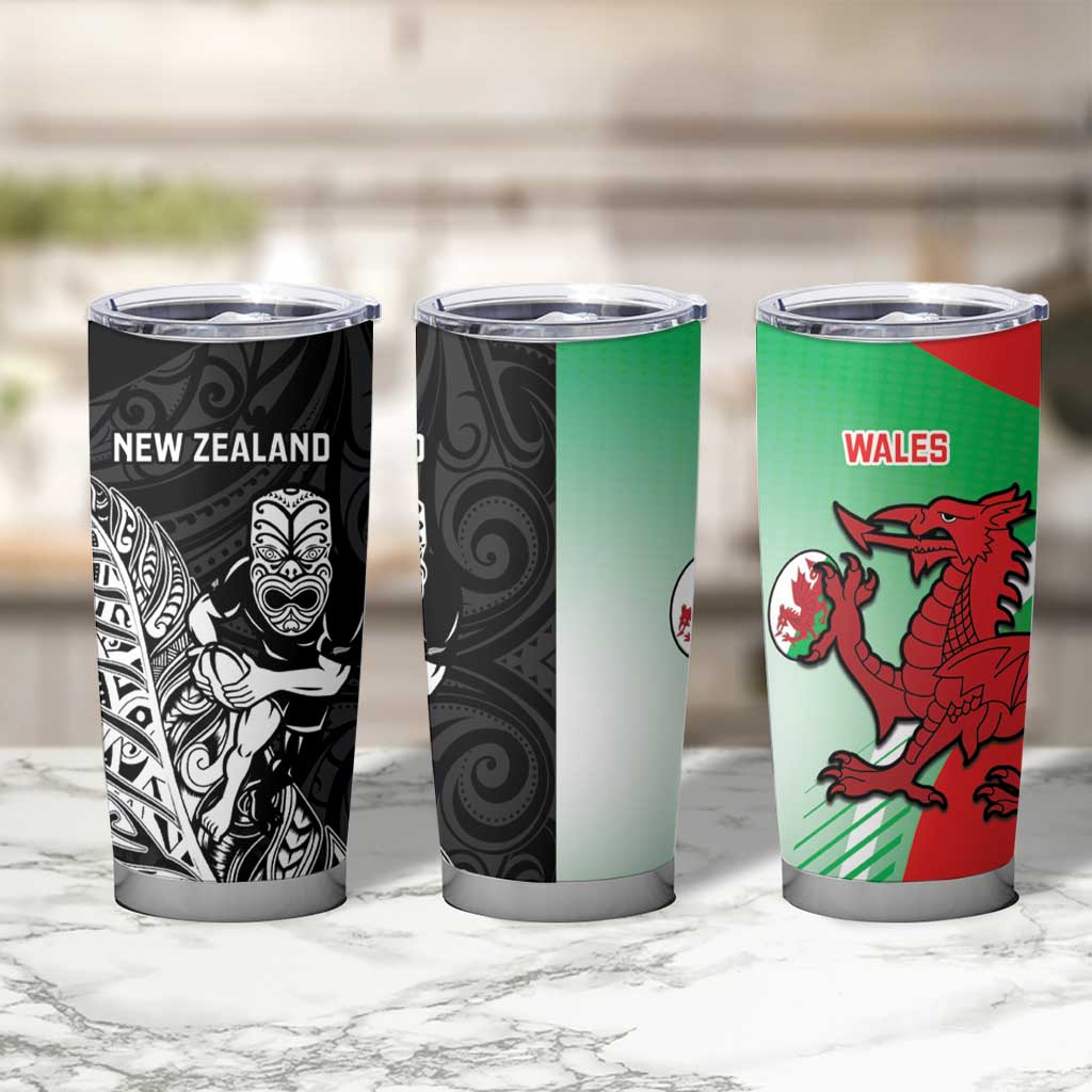 New Zealand and Wales Rugby Custom Tumbler Cup Aotearoa All Black Combine Welsh Dragon - Aussie Hoodie
