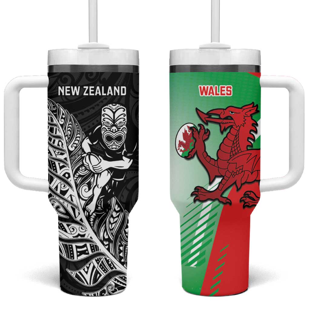 New Zealand and Wales Rugby Custom Tumbler With Handle Aotearoa All Black Combine Welsh Dragon - Aussie Hoodie