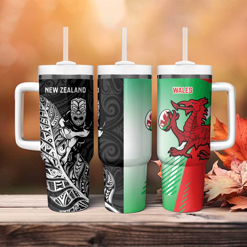 New Zealand and Wales Rugby Custom Tumbler With Handle Aotearoa All Black Combine Welsh Dragon - Aussie Hoodie