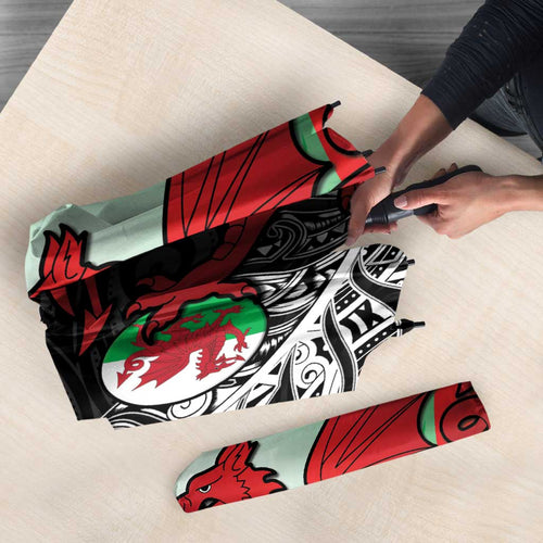 New Zealand and Wales Rugby Custom Umbrella Aotearoa All Black Combine Welsh Dragon - Aussie Hoodie