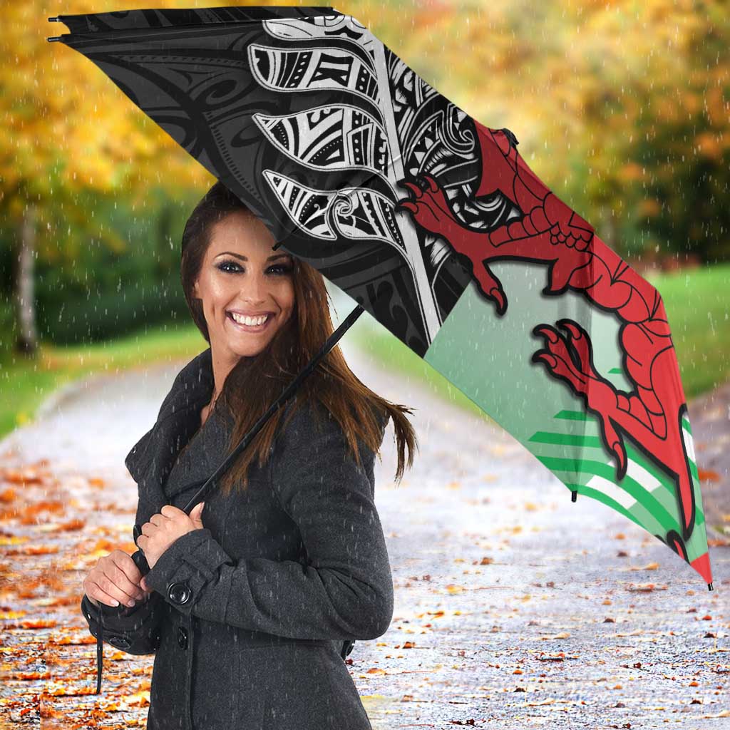 New Zealand and Wales Rugby Custom Umbrella Aotearoa All Black Combine Welsh Dragon - Aussie Hoodie