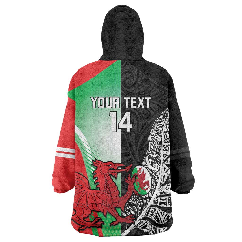 New Zealand and Wales Rugby Custom Wearable Blanket Hoodie Aotearoa All Black Combine Welsh Dragon - Aussie Hoodie