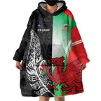 New Zealand and Wales Rugby Custom Wearable Blanket Hoodie Aotearoa All Black Combine Welsh Dragon - Aussie Hoodie