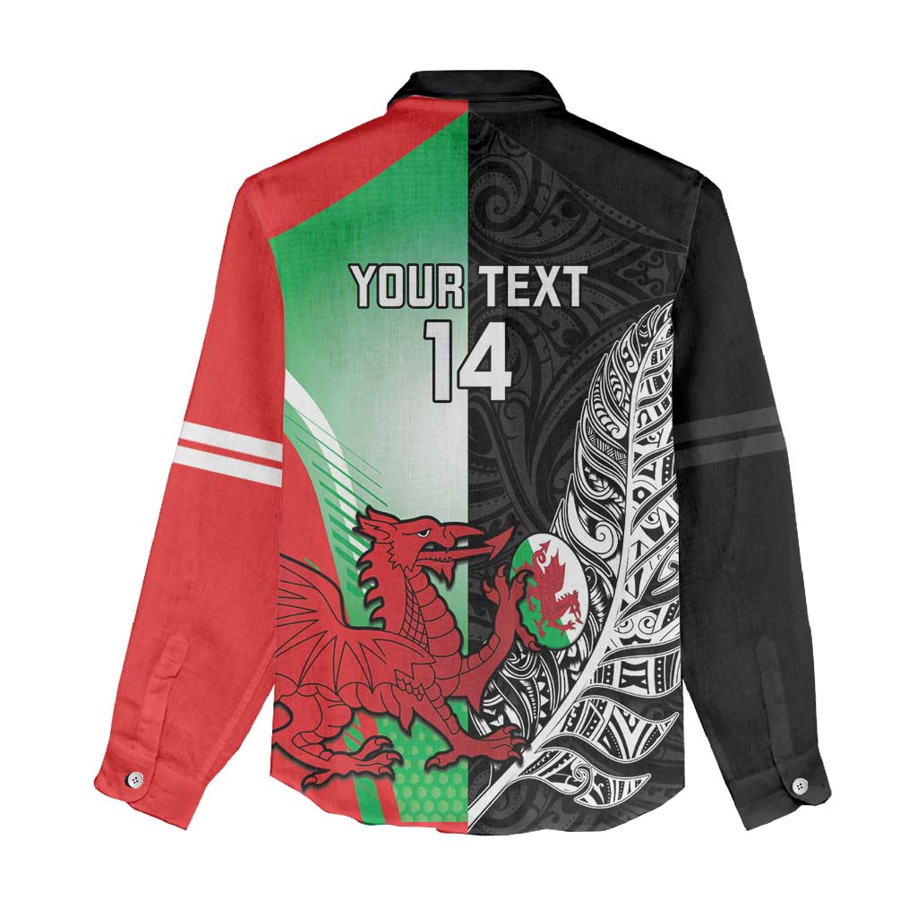 New Zealand and Wales Rugby Custom Women Casual Shirt Aotearoa All Black Combine Welsh Dragon - Aussie Hoodie