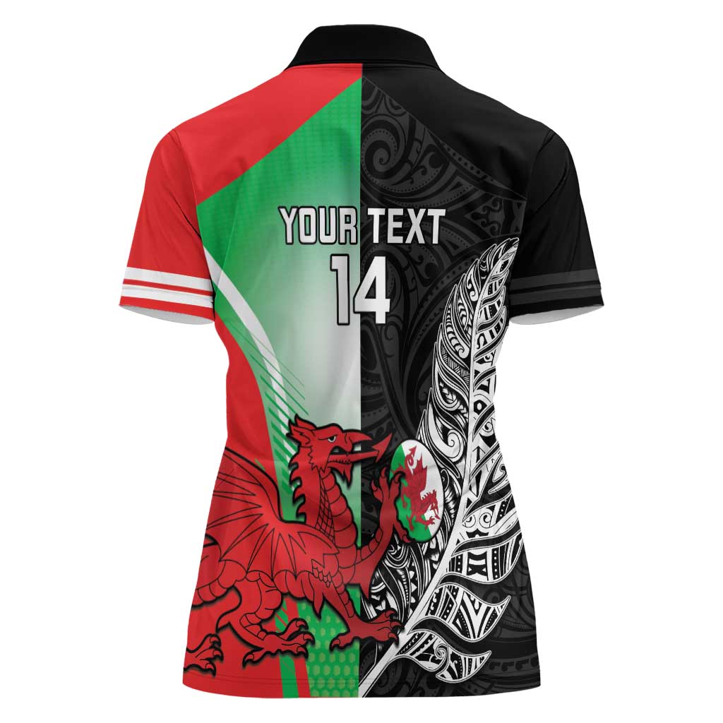 New Zealand and Wales Rugby Custom Women Polo Shirt Aotearoa All Black Combine Welsh Dragon - Aussie Hoodie