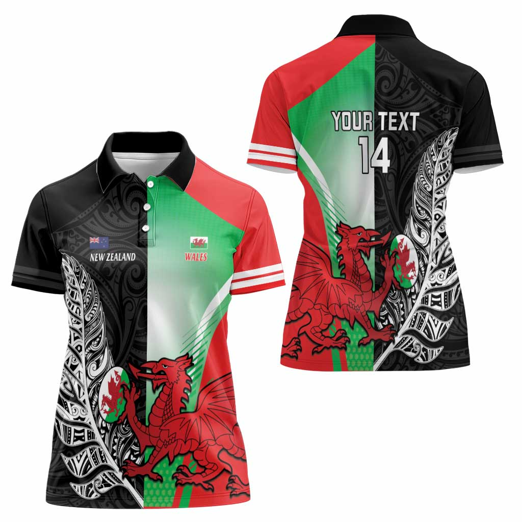 New Zealand and Wales Rugby Custom Women Polo Shirt Aotearoa All Black Combine Welsh Dragon - Aussie Hoodie