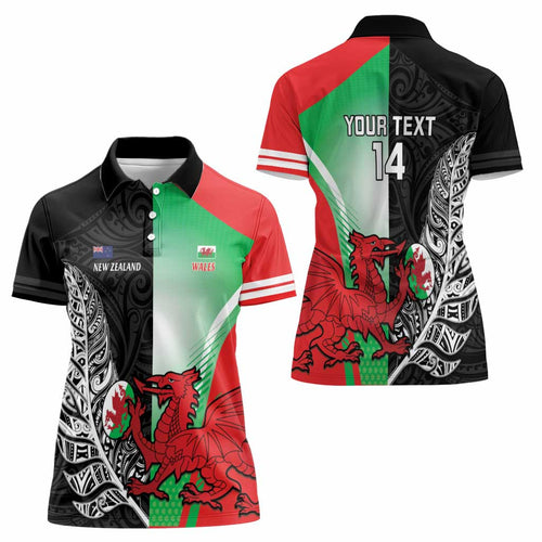 New Zealand and Wales Rugby Custom Women Polo Shirt Aotearoa All Black Combine Welsh Dragon - Aussie Hoodie
