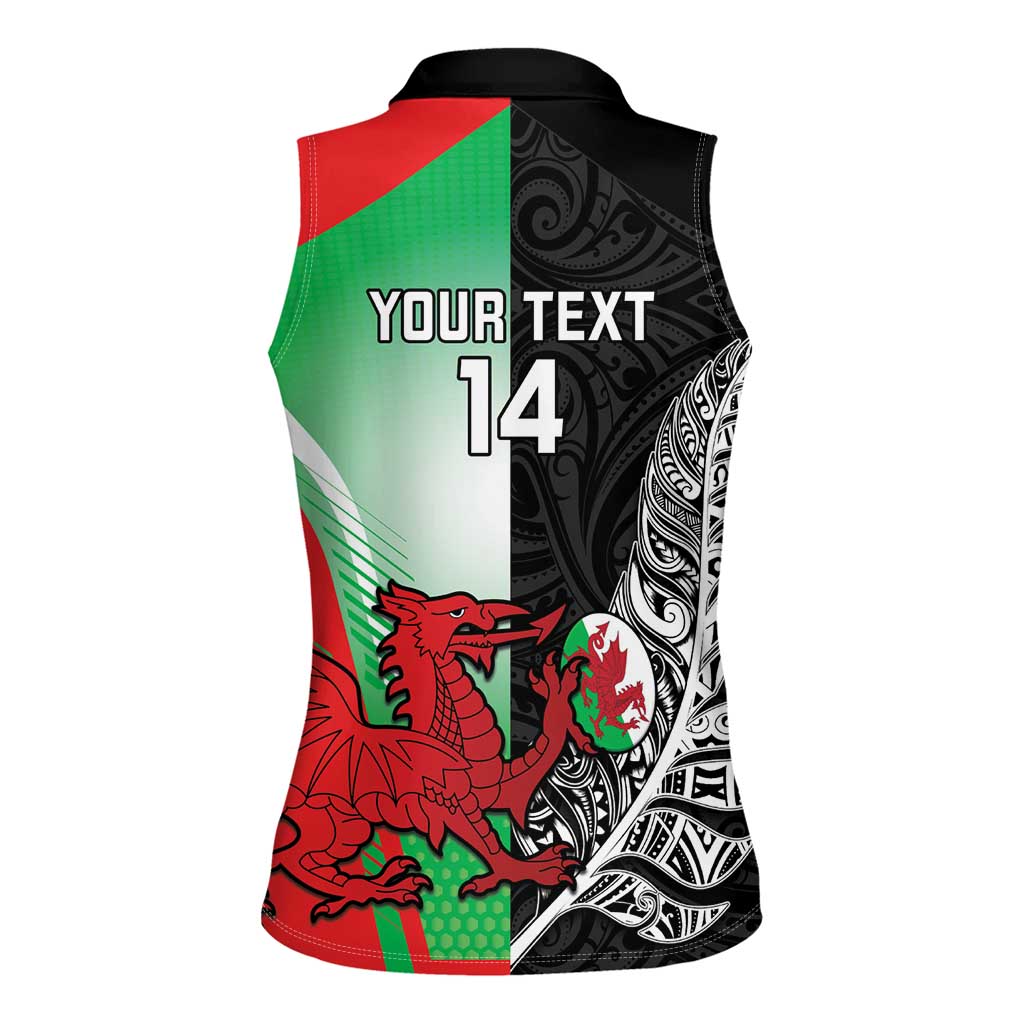 New Zealand and Wales Rugby Custom Women Sleeveless Polo Shirt Aotearoa All Black Combine Welsh Dragon - Aussie Hoodie