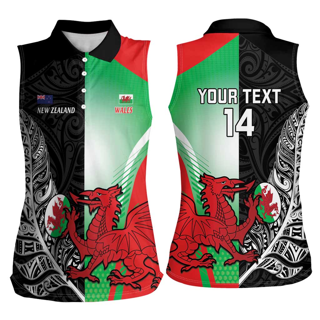 New Zealand and Wales Rugby Custom Women Sleeveless Polo Shirt Aotearoa All Black Combine Welsh Dragon - Aussie Hoodie