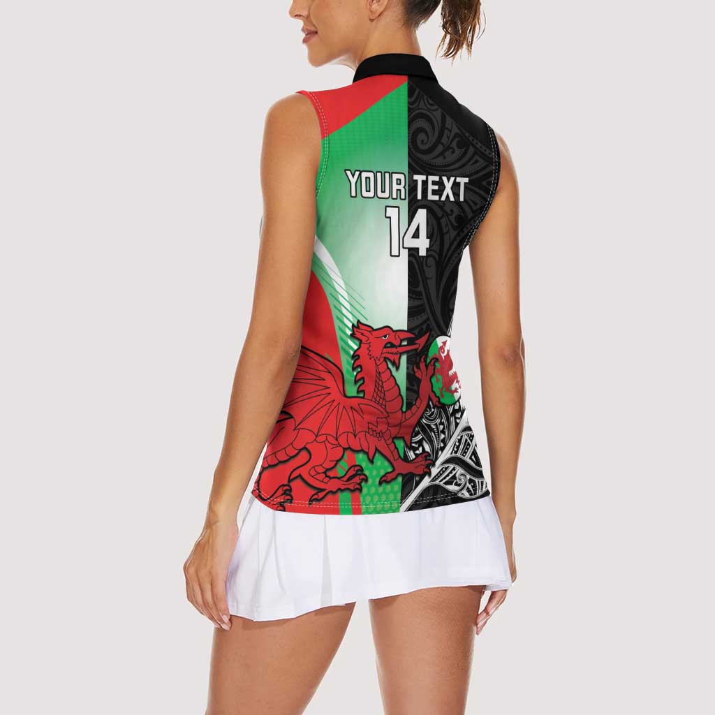 New Zealand and Wales Rugby Custom Women Sleeveless Polo Shirt Aotearoa All Black Combine Welsh Dragon - Aussie Hoodie