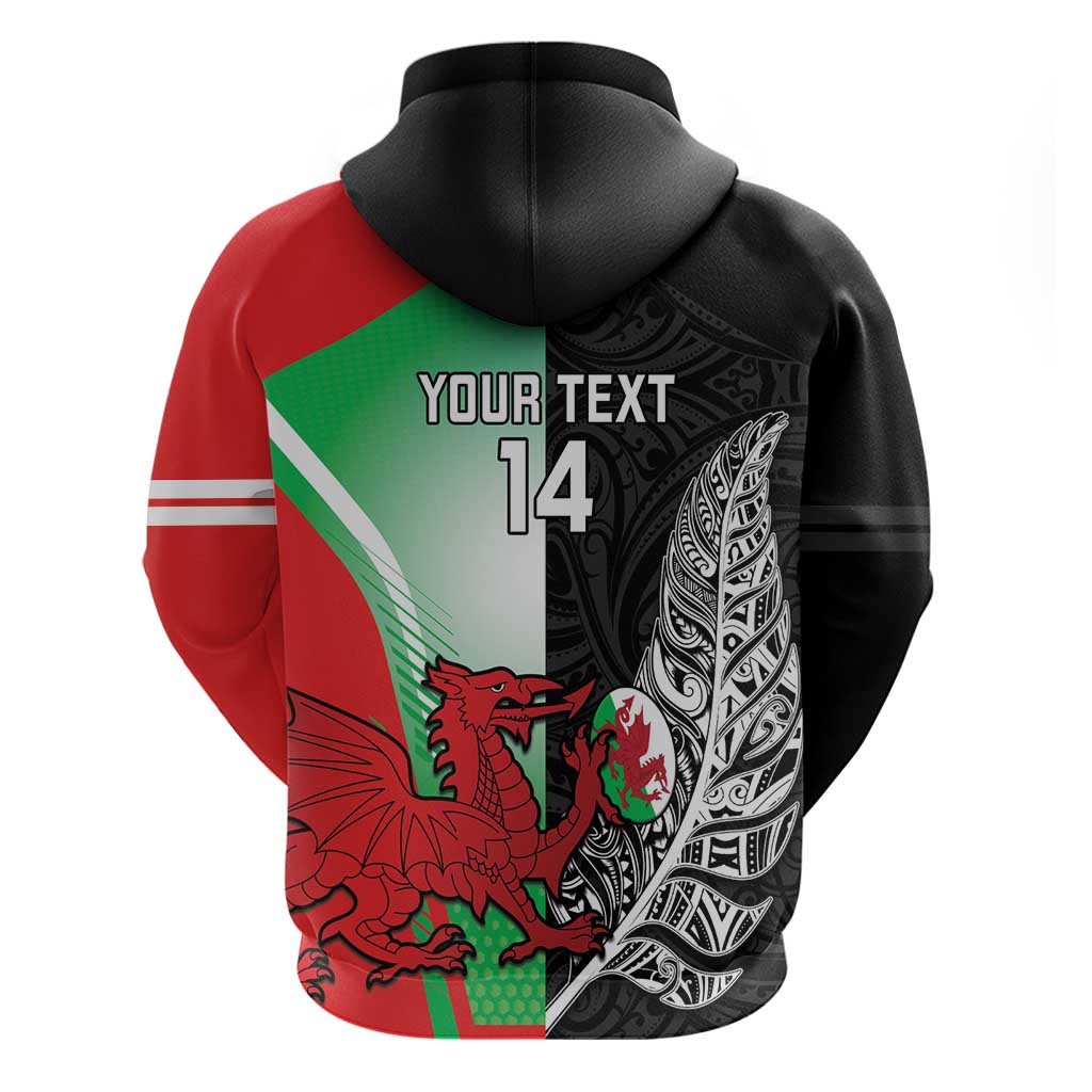 New Zealand and Wales Rugby Custom Zip Hoodie Aotearoa All Black Combine Welsh Dragon - Aussie Hoodie