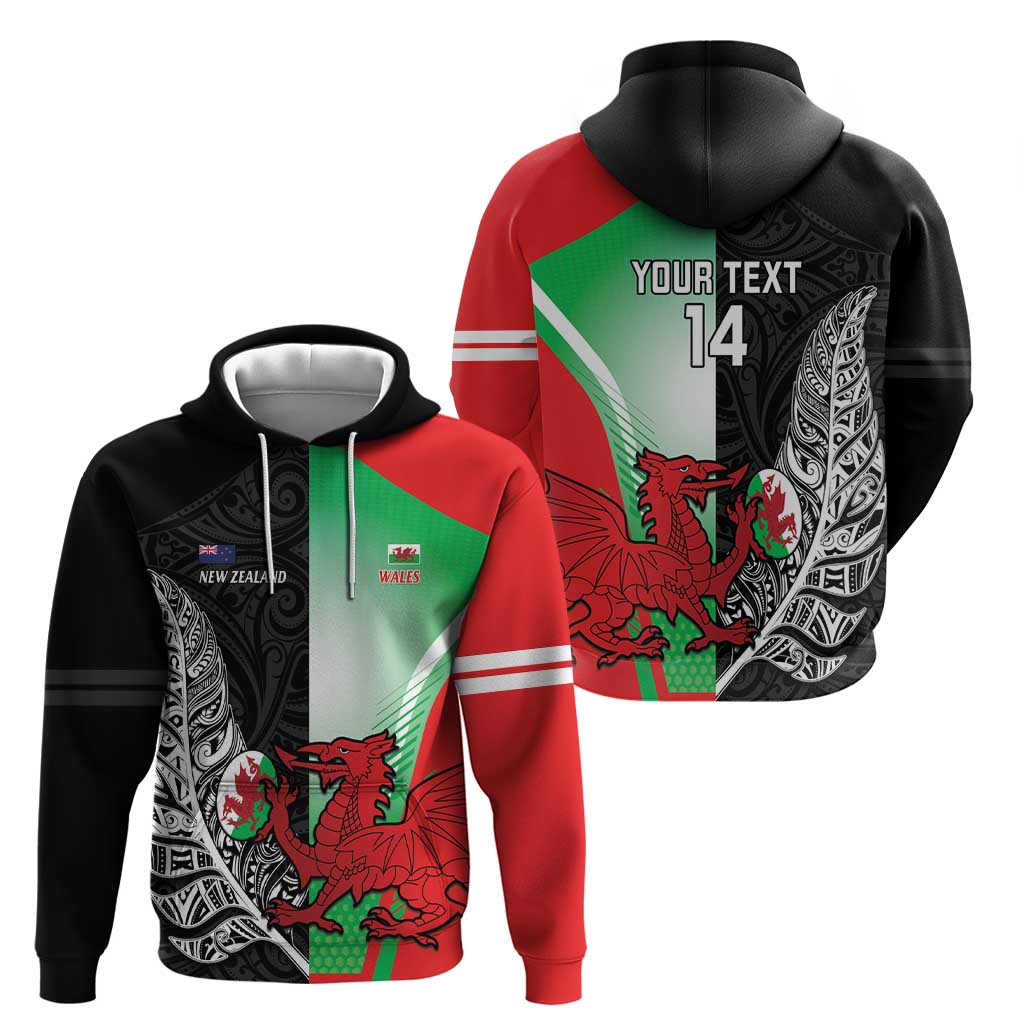 New Zealand and Wales Rugby Custom Zip Hoodie Aotearoa All Black Combine Welsh Dragon - Aussie Hoodie