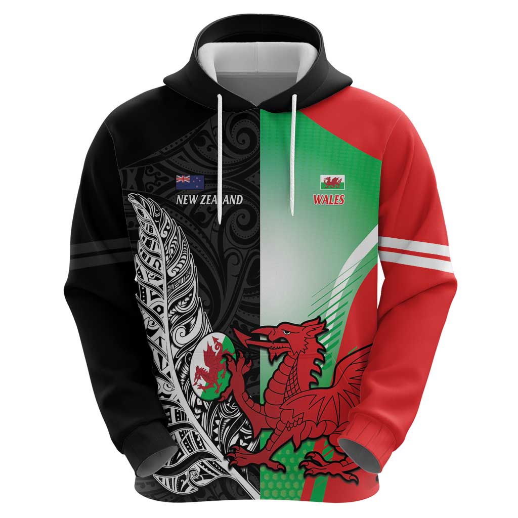 New Zealand and Wales Rugby Custom Zip Hoodie Aotearoa All Black Combine Welsh Dragon - Aussie Hoodie