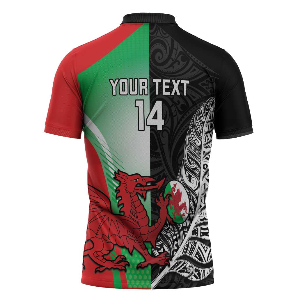 New Zealand and Wales Rugby Custom Zipper Polo Shirt Aotearoa All Black Combine Welsh Dragon - Aussie Hoodie