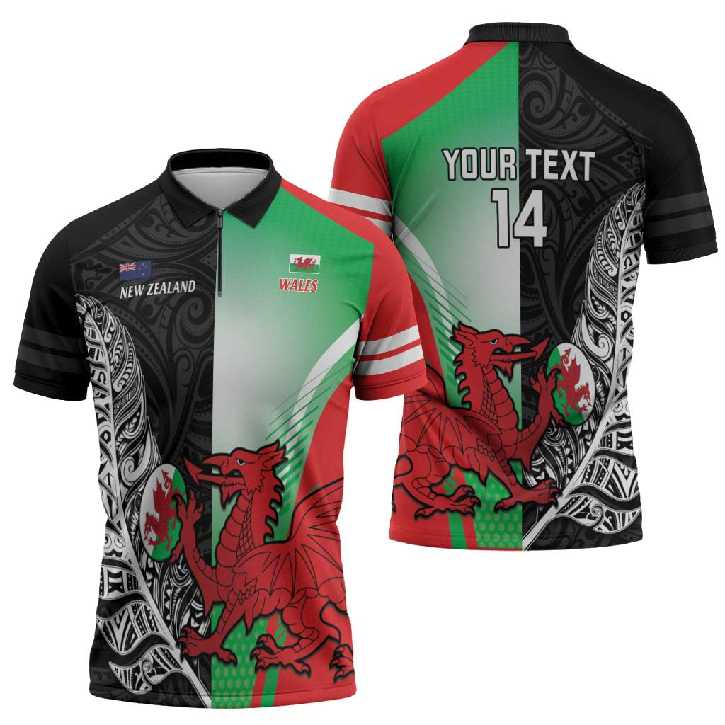 New Zealand and Wales Rugby Custom Zipper Polo Shirt Aotearoa All Black Combine Welsh Dragon - Aussie Hoodie