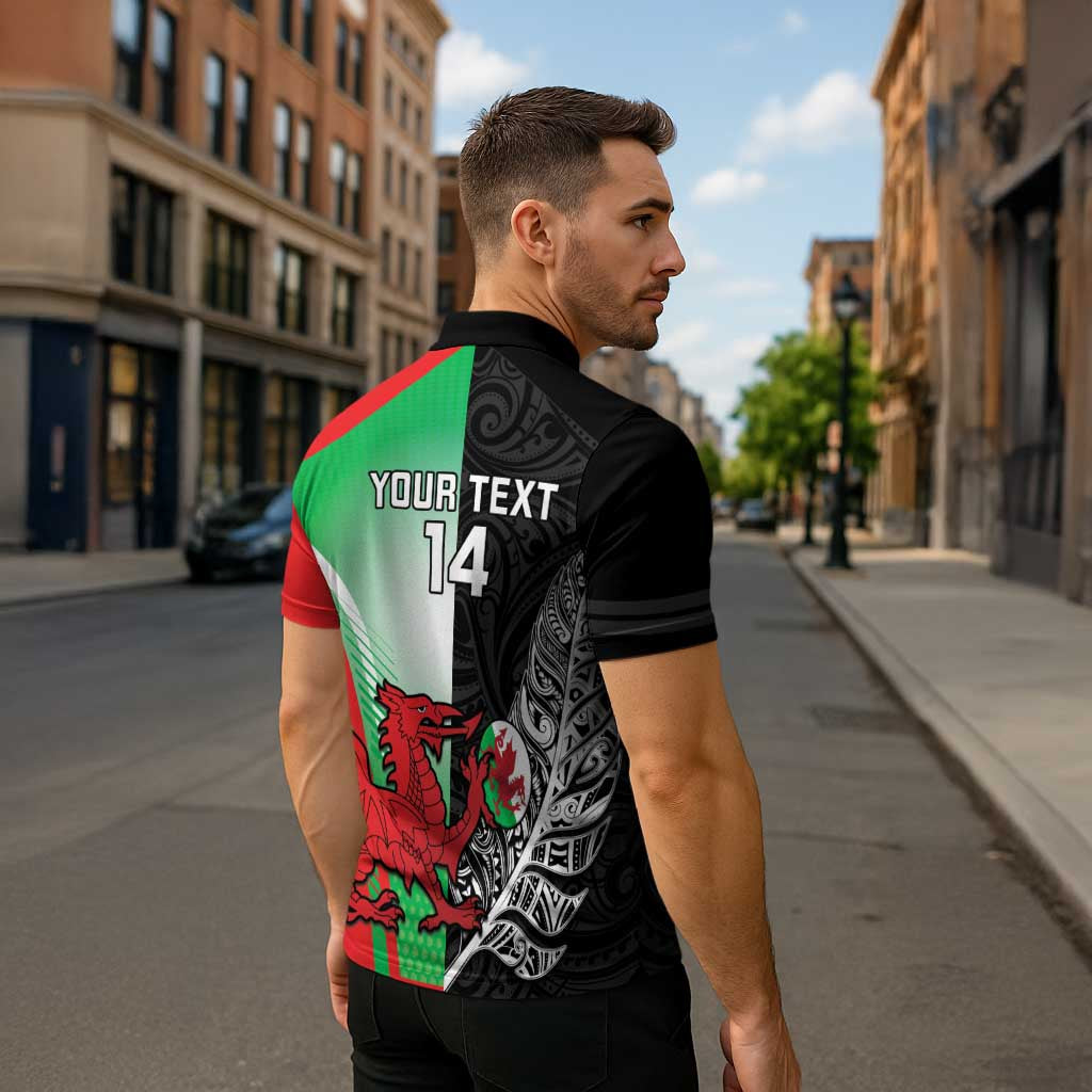 New Zealand and Wales Rugby Custom Zipper Polo Shirt Aotearoa All Black Combine Welsh Dragon - Aussie Hoodie