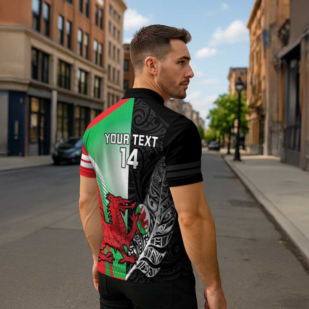 New Zealand and Wales Rugby Custom Zipper Polo Shirt Aotearoa All Black Combine Welsh Dragon - Aussie Hoodie