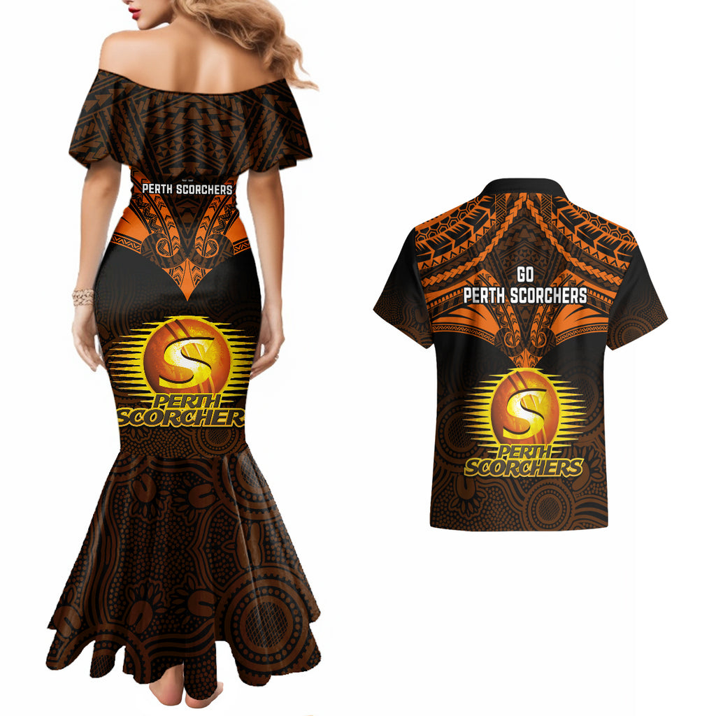 perth-scorchers-cricket-couples-matching-mermaid-dress-and-hawaiian-shirt-2023-unique-indigenous-art-mix-polynesian-pattern