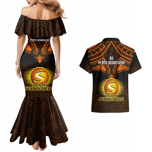 perth-scorchers-cricket-couples-matching-mermaid-dress-and-hawaiian-shirt-2023-unique-indigenous-art-mix-polynesian-pattern