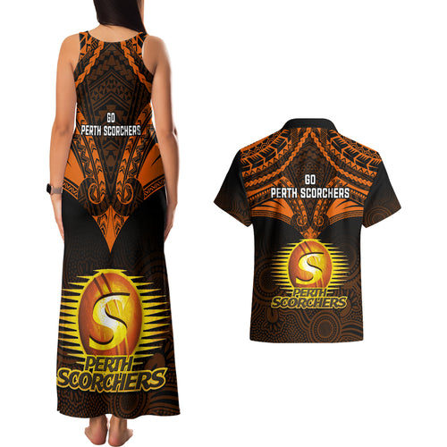 perth-scorchers-cricket-couples-matching-tank-maxi-dress-and-hawaiian-shirt-2023-unique-indigenous-art-mix-polynesian-pattern