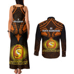 perth-scorchers-cricket-couples-matching-tank-maxi-dress-and-long-sleeve-button-shirts-2023-unique-indigenous-art-mix-polynesian-pattern