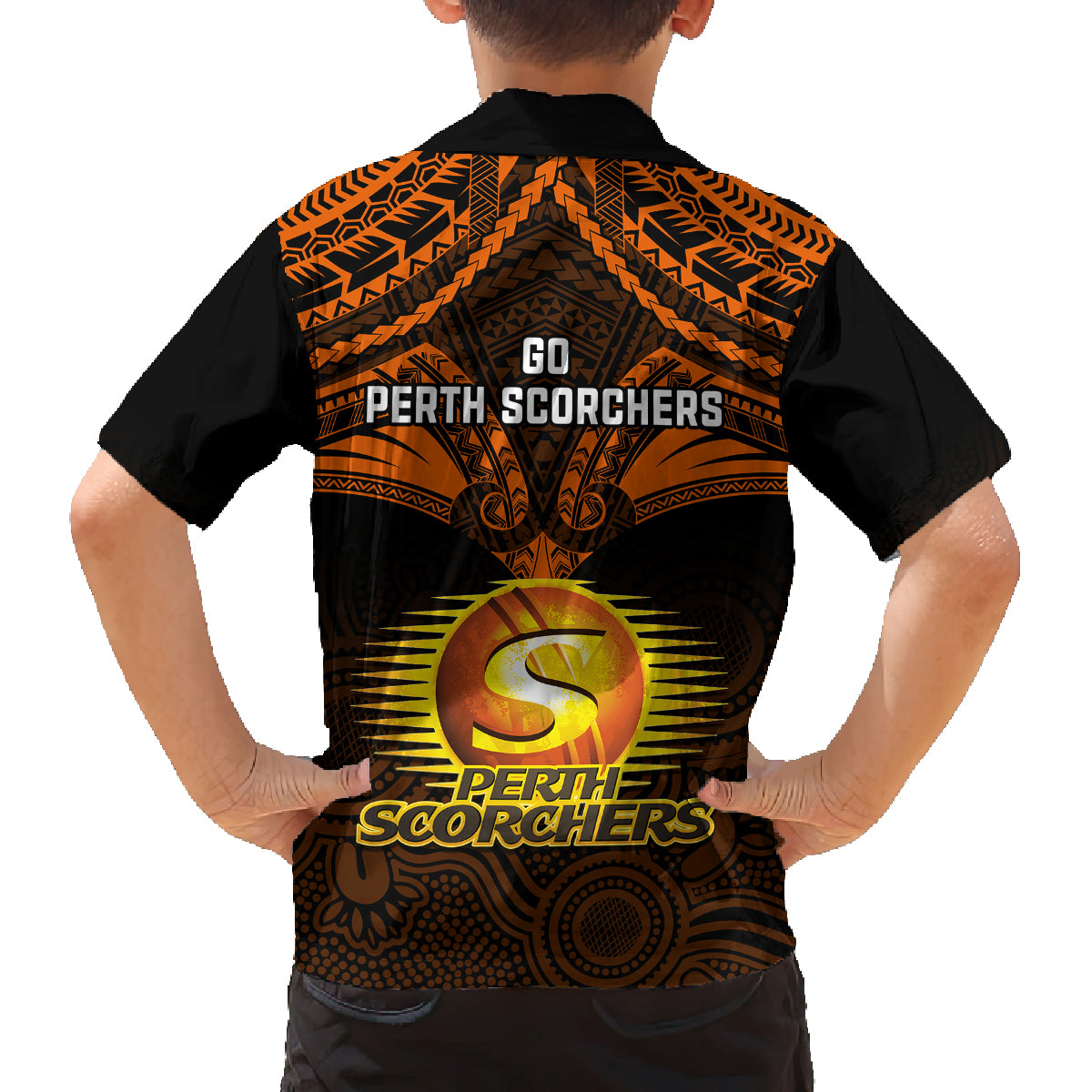 perth-scorchers-cricket-family-matching-long-sleeve-bodycon-dress-and-hawaiian-shirt-2023-unique-indigenous-art-mix-polynesian-pattern