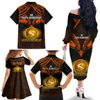 Perth Scorchers Cricket Family Matching Off Shoulder Long Sleeve Dress and Hawaiian Shirt 2023 Unique Indigenous Art Mix Polynesian Pattern LT14