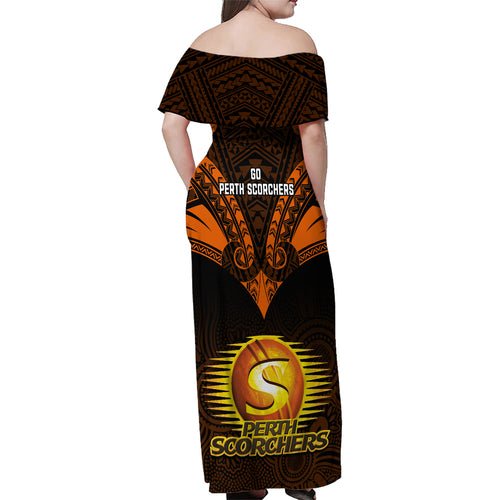 perth-scorchers-cricket-family-matching-off-shoulder-maxi-dress-and-hawaiian-shirt-2023-unique-indigenous-art-mix-polynesian-pattern