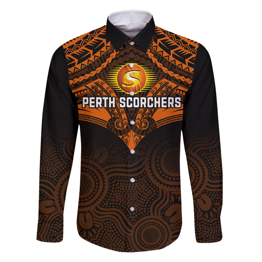 Perth Scorchers Cricket Family Matching Off Shoulder Short Dress and Hawaiian Shirt 2023 Unique Indigenous Art Mix Polynesian Pattern LT14