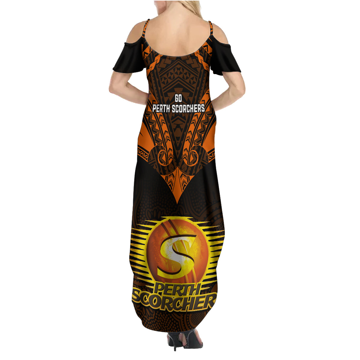 perth-scorchers-cricket-family-matching-summer-maxi-dress-and-hawaiian-shirt-2023-unique-indigenous-art-mix-polynesian-pattern