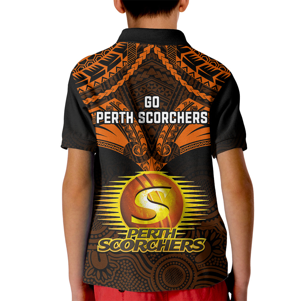 perth-scorchers-cricket-kid-polo-shirt-2023-unique-indigenous-art-mix-polynesian-pattern