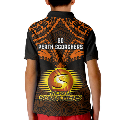 perth-scorchers-cricket-kid-polo-shirt-2023-unique-indigenous-art-mix-polynesian-pattern