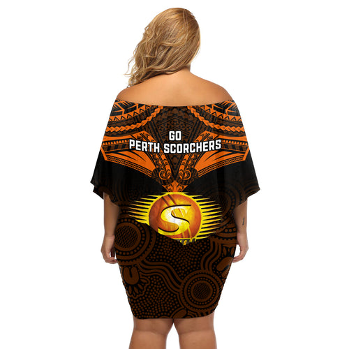 perth-scorchers-cricket-off-shoulder-short-dress-2023-unique-indigenous-art-mix-polynesian-pattern