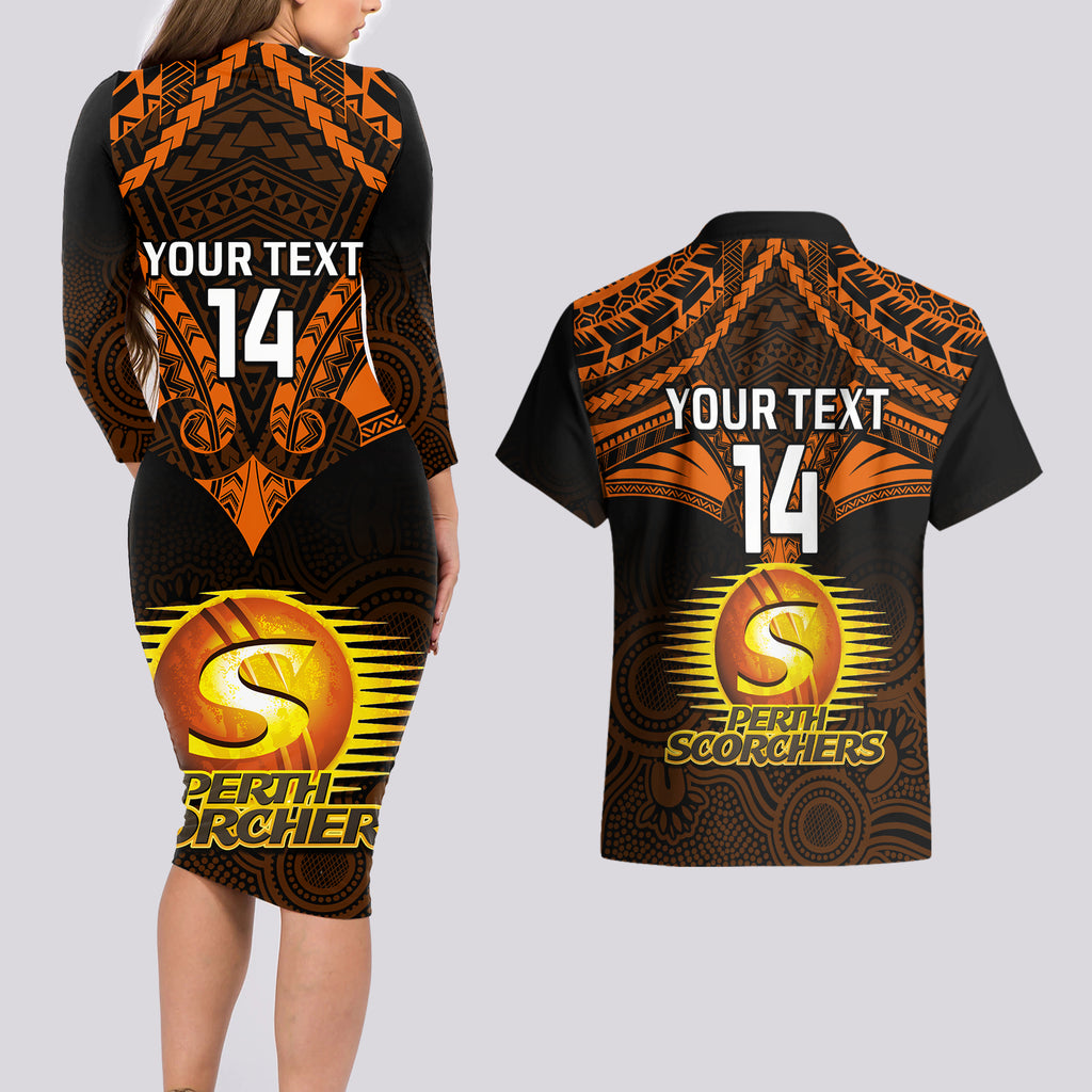 custom-perth-scorchers-cricket-couples-matching-long-sleeve-bodycon-dress-and-hawaiian-shirt-2023-unique-indigenous-art-mix-polynesian-pattern