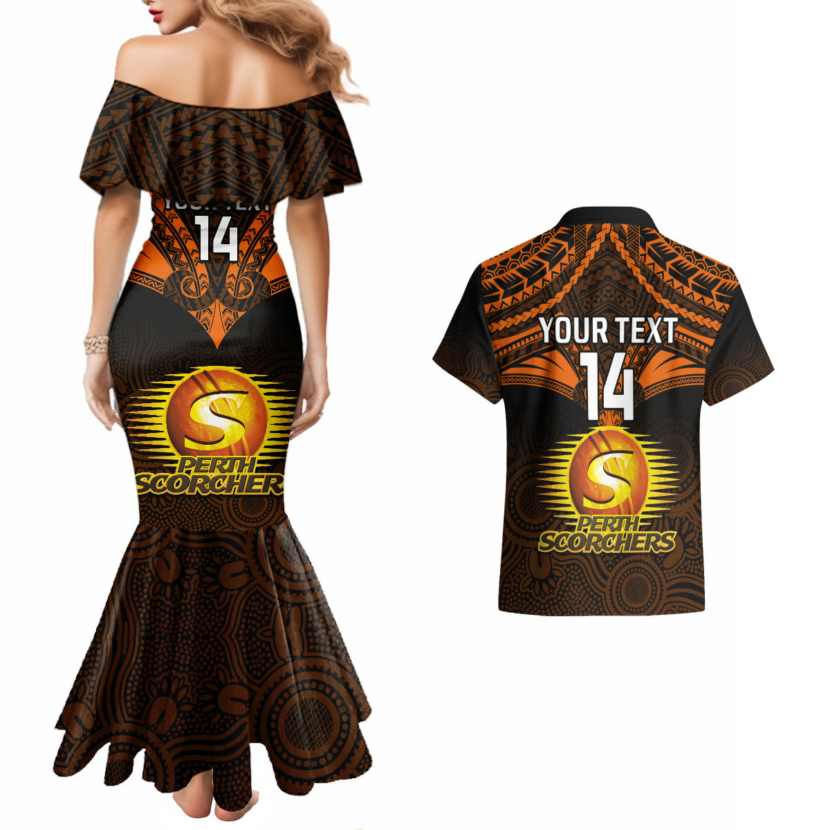 custom-perth-scorchers-cricket-couples-matching-mermaid-dress-and-hawaiian-shirt-2023-unique-indigenous-art-mix-polynesian-pattern