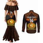 custom-perth-scorchers-cricket-couples-matching-mermaid-dress-and-long-sleeve-button-shirts-2023-unique-indigenous-art-mix-polynesian-pattern