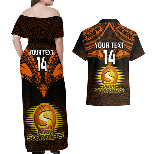 custom-perth-scorchers-cricket-couples-matching-off-shoulder-maxi-dress-and-hawaiian-shirt-2023-unique-indigenous-art-mix-polynesian-pattern