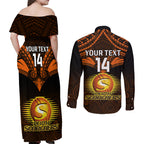 custom-perth-scorchers-cricket-couples-matching-off-shoulder-maxi-dress-and-long-sleeve-button-shirts-2023-unique-indigenous-art-mix-polynesian-pattern