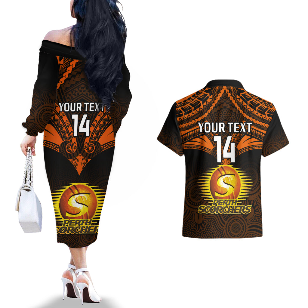 custom-perth-scorchers-cricket-couples-matching-off-the-shoulder-long-sleeve-dress-and-hawaiian-shirt-2023-unique-indigenous-art-mix-polynesian-pattern