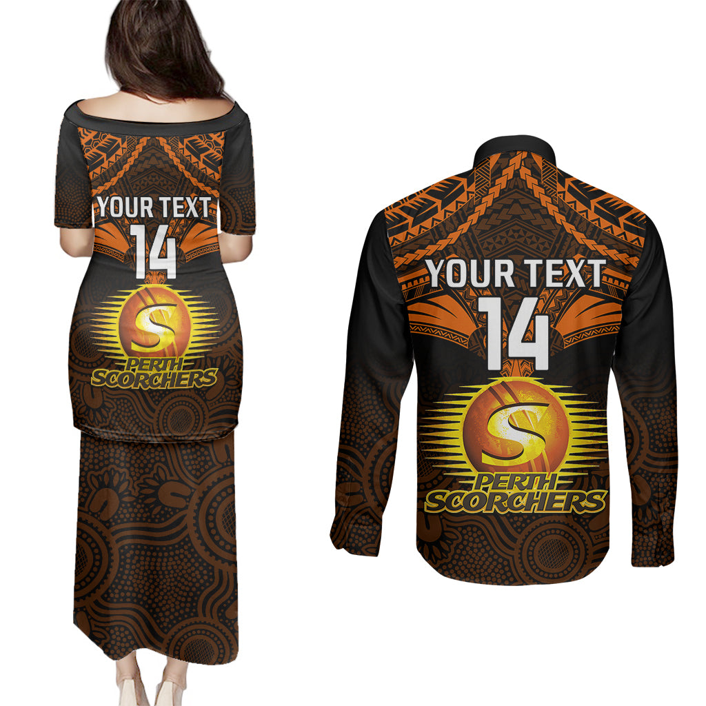 custom-perth-scorchers-cricket-couples-matching-puletasi-dress-and-long-sleeve-button-shirts-2023-unique-indigenous-art-mix-polynesian-pattern