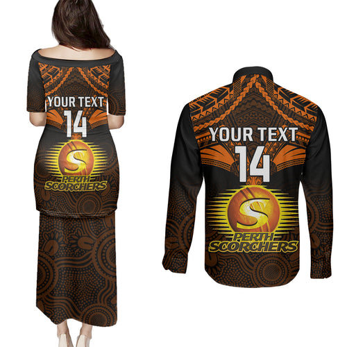 custom-perth-scorchers-cricket-couples-matching-puletasi-dress-and-long-sleeve-button-shirts-2023-unique-indigenous-art-mix-polynesian-pattern